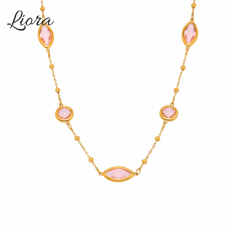 

Liora Exclusive Long Chain High Quality Glass Necklace For Women Stainless Steel Necklace Women Wedding Jewelry Accessory