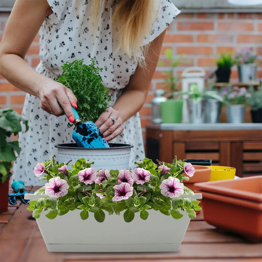 

4 Pcs Rectangle Planting Pots Plastic Resin Flower Planter Container Vegetable Growing Balcony Garden Supply Succulent Indoor