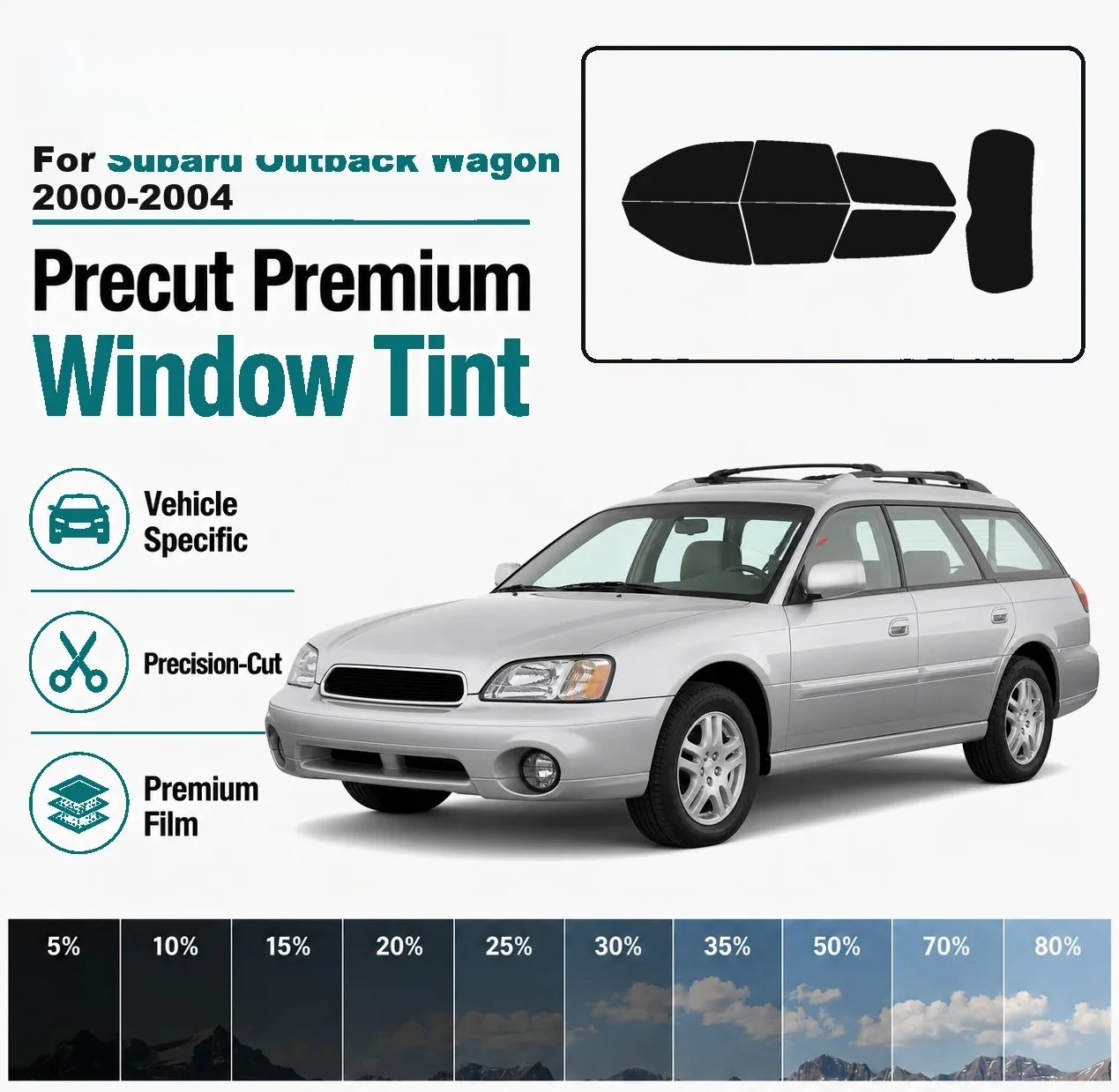 Premium Precut Window Tint for Subaru Outback Wagon 2000‑2004 Front Rear Windows UV Heat Rejection Anti‑Scratch Privacy Film