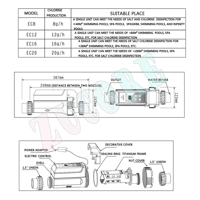 Swimming pool electrolytic salt chlorine machine swimming pool EC salt chlorine machine swimming pool electrolytic sterilizer