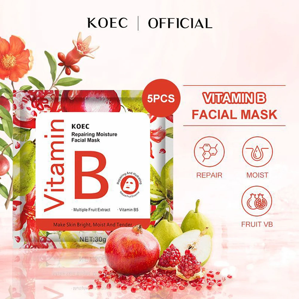 5pcs/Box Pomegranate Sheet Mask Brightening Restoring Pomegranate Sheet Mask Hydrating Smoothing Face Sheet For Men Women