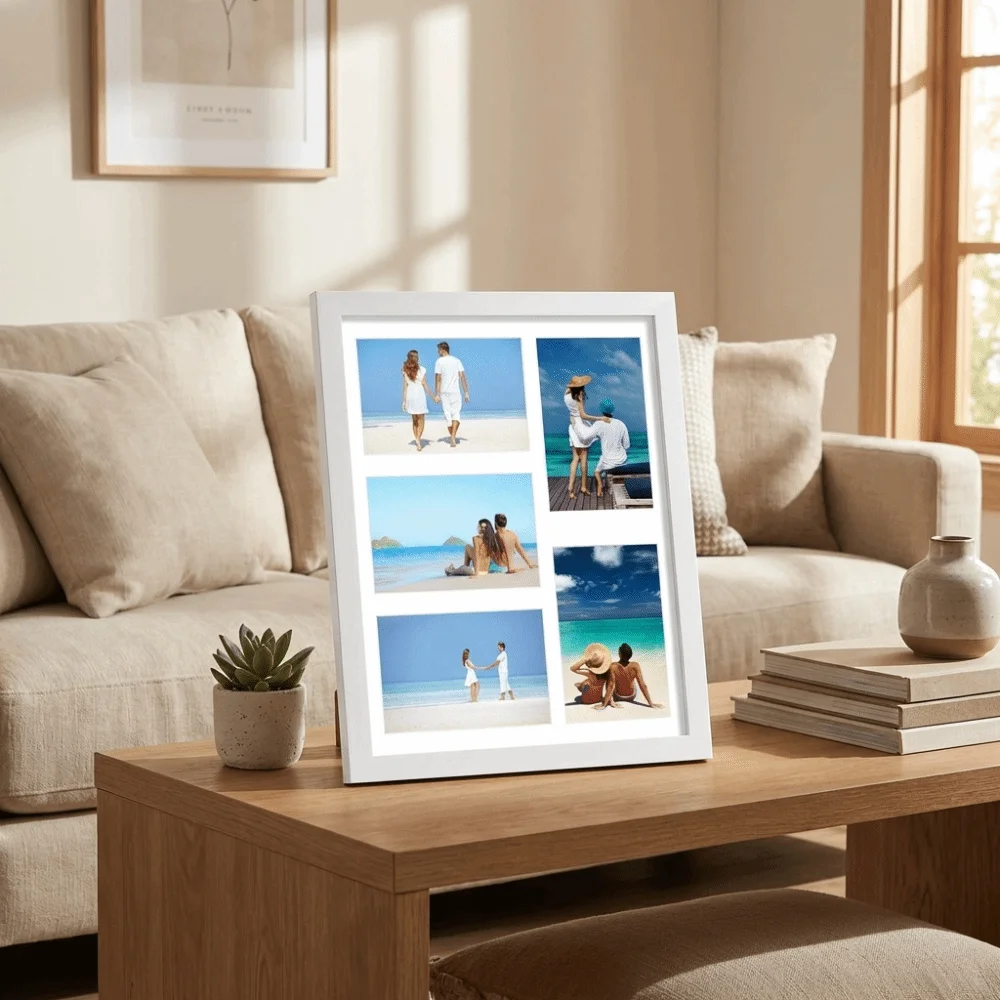 Photo Wall Frame Multi-functional 5-Grid Photo Frame Handmade Changeable Collage Frame Rectangle Wooden Picture Frame Office