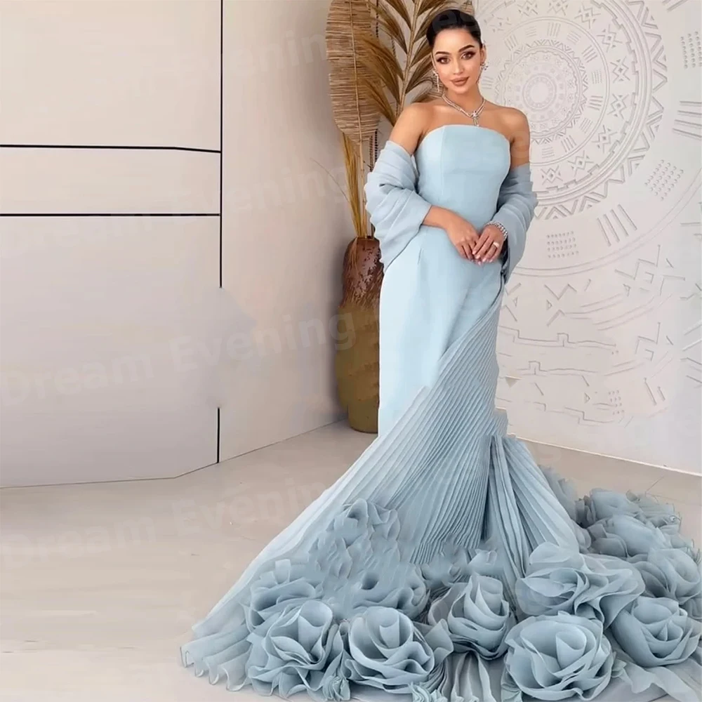 Luxuriöse A-Linie Damen-Abendkleider, maßgeschneidert, schulterfrei, Ballkleider, 3D-Blumen, rückenfrei, Vestido De Gala Noche Mujer