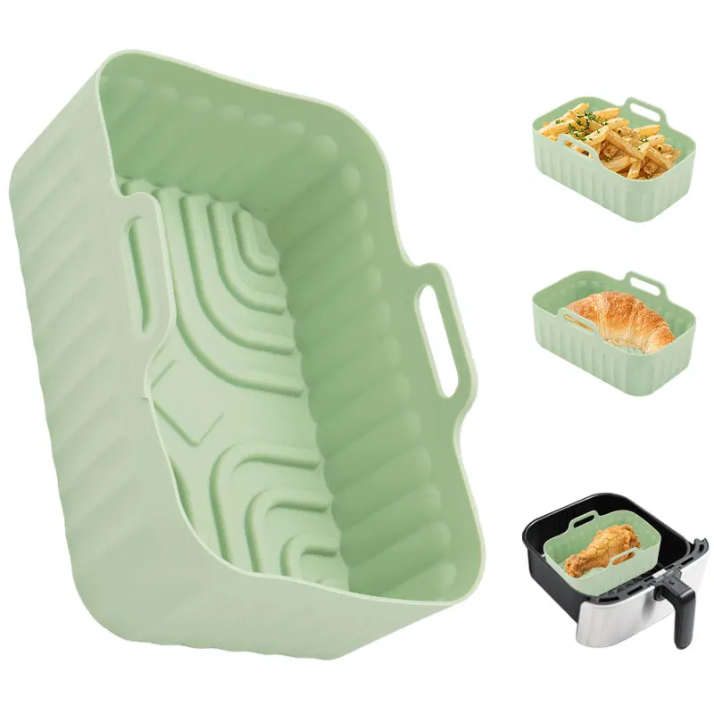 1 pc silicone air fryer basket pan with lid nonstick and reusable with raised oil draining ridges waterproof oilproof