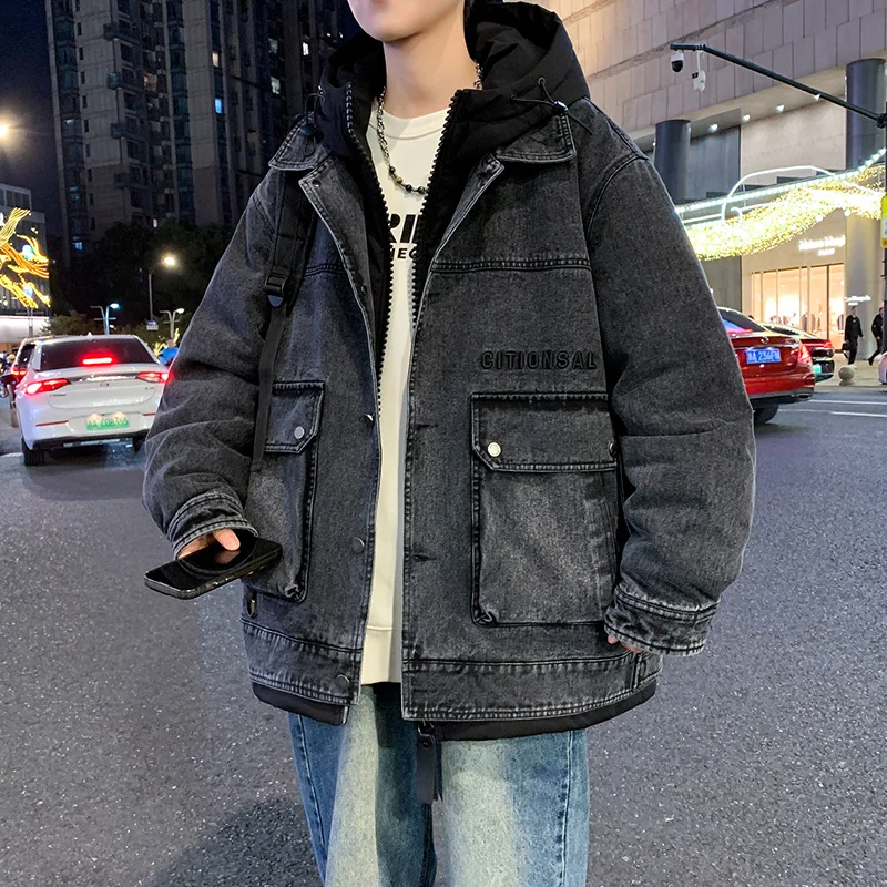 يندبروف الأبيض بطة أسفل السترات اثنين سميكة الدافئة ملابس خارجية عصرية أسفل السترات ربيع الخريف الشتاء الرجال الرجعية الدنيم الستر