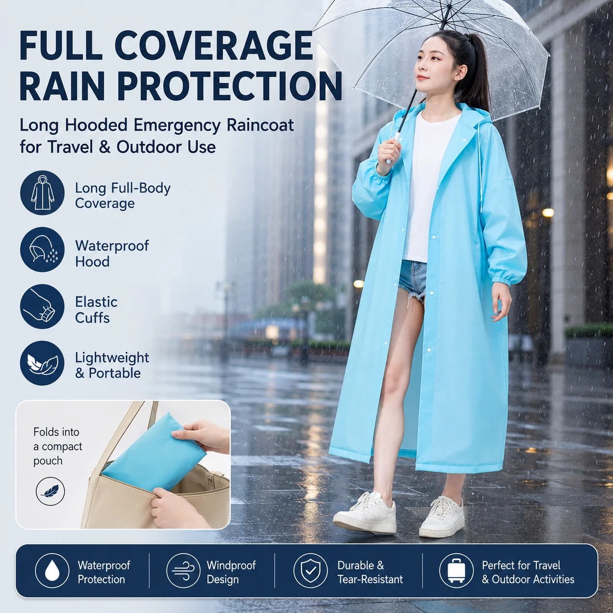 Einweg-Regenponcho für Erwachsene, dicker, langer Regenmantel, tragbar, wasserdicht, Sturmschutz für Outdoor-Wanderungen, Reisen, Camping