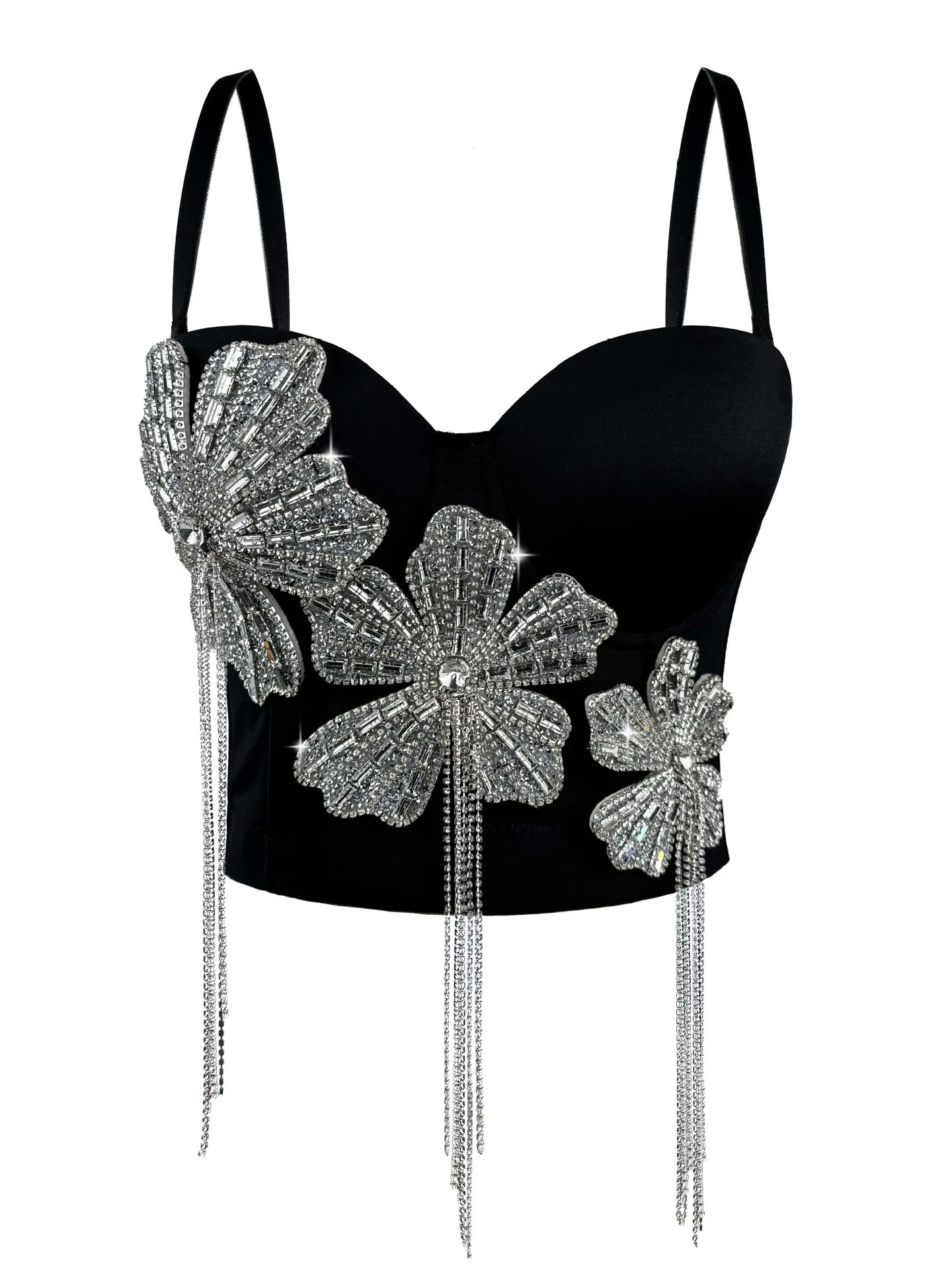 

Fashionable and luxurious diamond-studded flower camisole bra, elegant high-end bra, elegant camisole simple vest