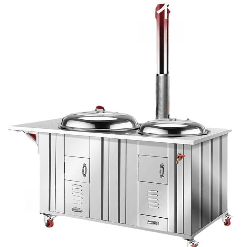 

Stainless steel firewood stove household 304 mobile large iron pot double pot