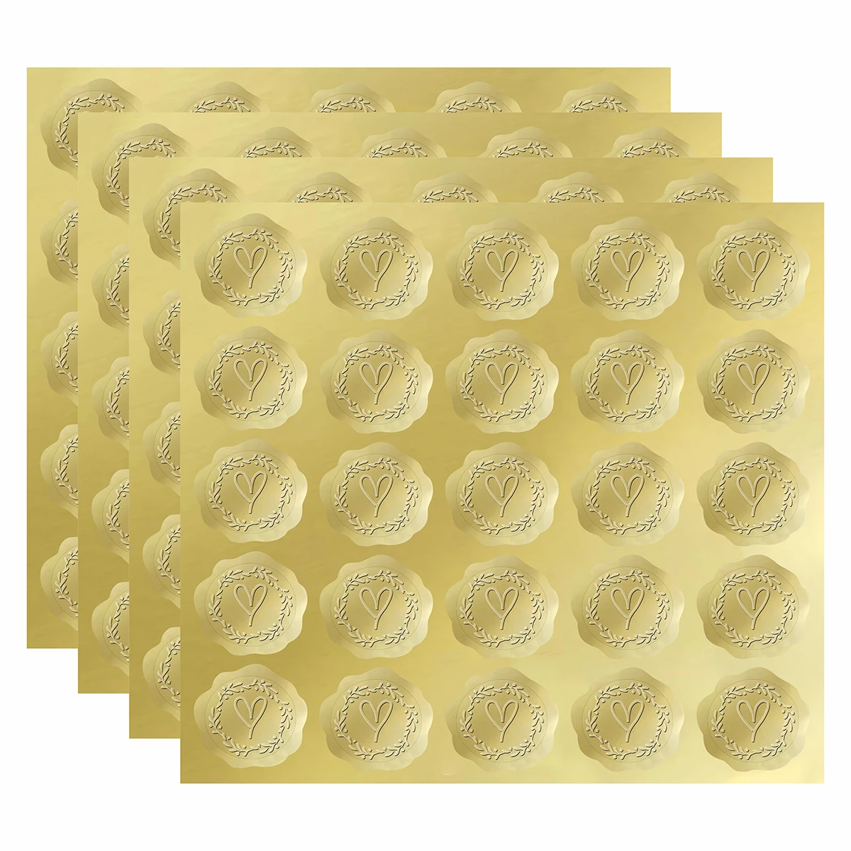 100 PCS Foil Golden Embossed Heart Envelope Sealing Labels Self Adhesive Decorative Packaging Stickers