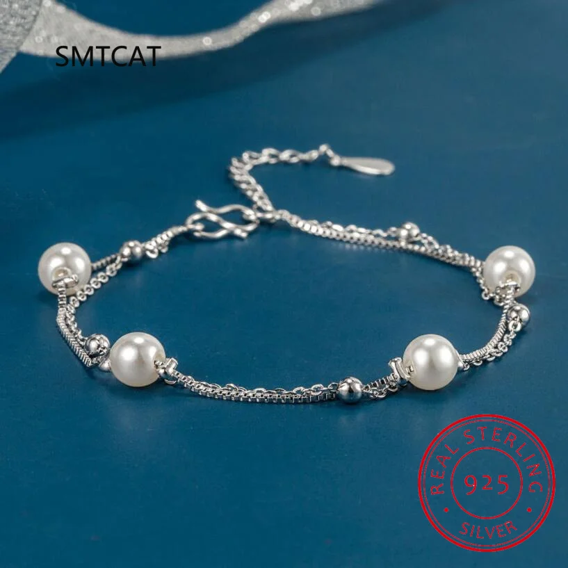 Luxury 925 Sterling Silver Double Layer Freshwater Pearl Beads Chain Bracelet for Women Valentine's Day Jewelry DA2493