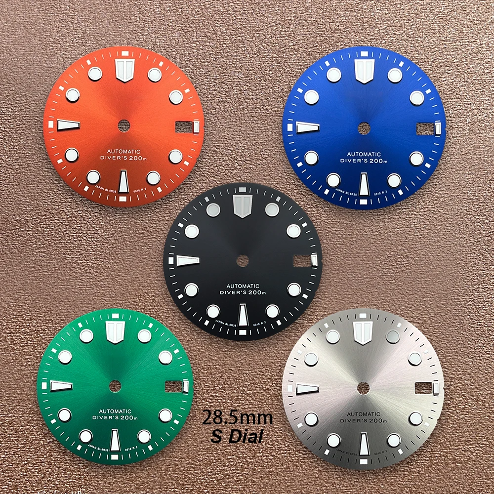 

28.5mm S Logo NH35 Dial SUB Sunburst Dial Fit NH35/NH36 Japanese Movement C3 Green Luminous Watch Modification Accessories