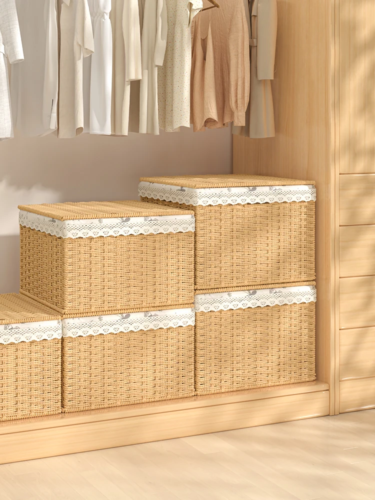 

Rattan storage basket, woven box, clothes box, wardrobe basket, toy box, oversized finishing box.