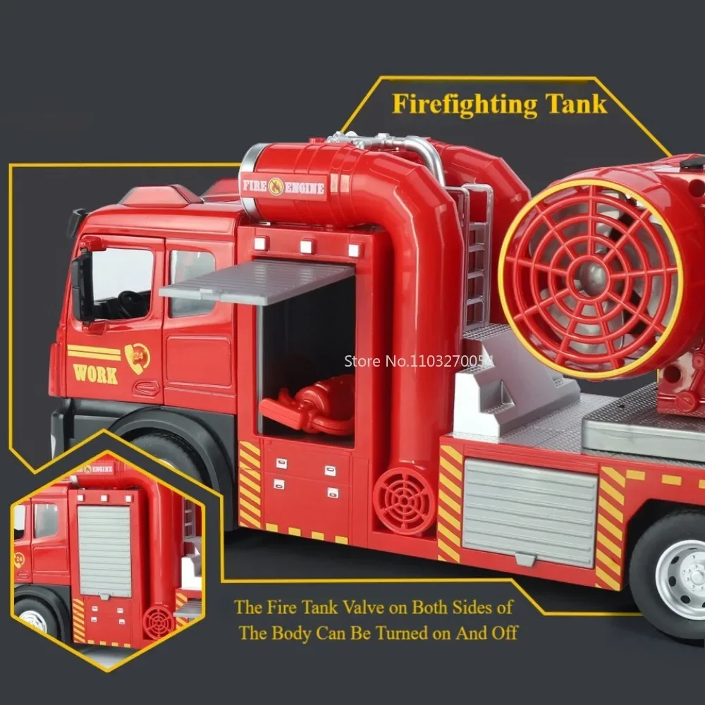 1:18 Scaleไอเสียรถดับเพลิงรุ่นโลหะผสมDiecastของเล่นรถขนาดเล็กสเปรย์ไอเสียเสียงผลดึงกลับรถคริสต์มาสของขวัญ