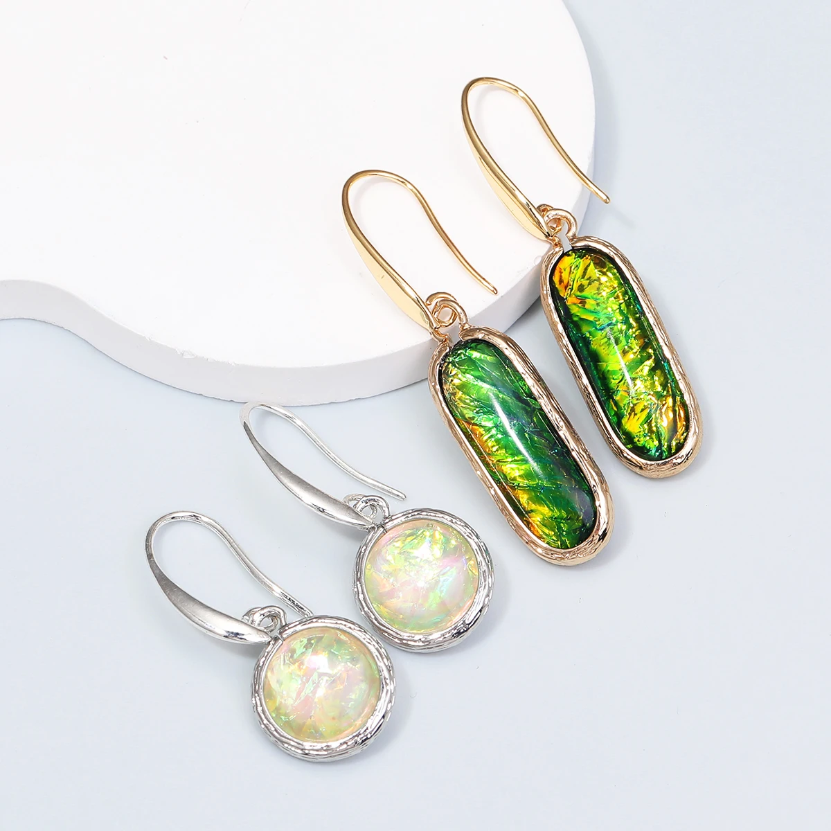 

Colorful Semi-Precious Gemstone Bohemian Style Earrings Multi-Colored Gemstone Opalite Teardrop Geometric Women Fashion Jewelry