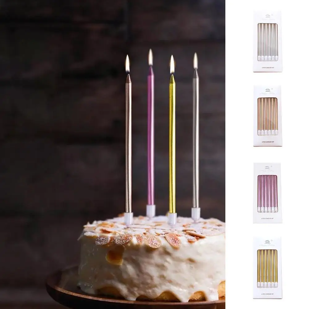 6Pcs Birthday Candles Cute Colorful Gold-Plated Golden Light Rods Slender Cakes Wedding Parties Decorative Part Tools