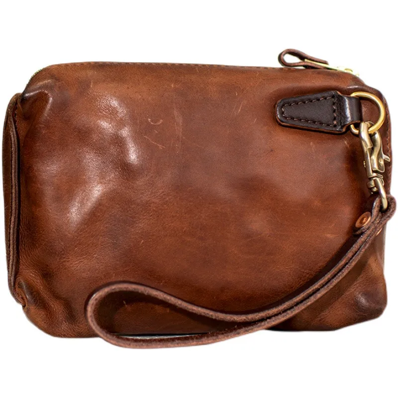 Fashion Luxury Natural Genuine Leather Men's Clutch Bag Vintage Real Cowhide Business Credit Card Holder Phone Wallet Wristlets