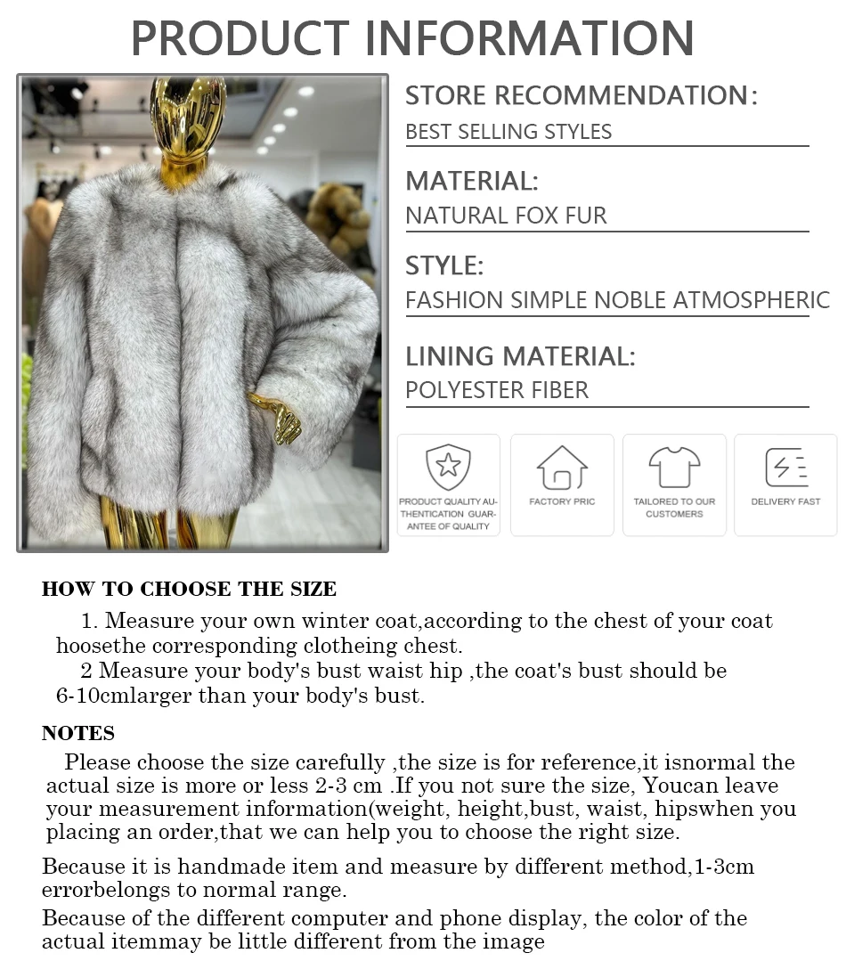 Genuine Fox Fur Casacos para Mulheres, colarinho de virada, casacos de pele naturais, vendedor quente Outwears