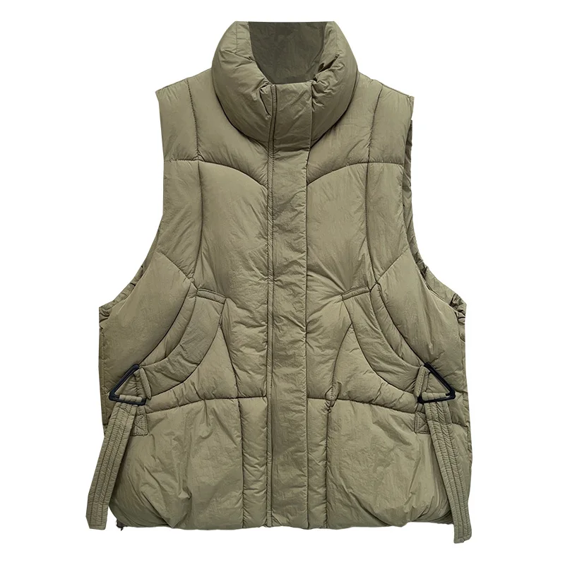 

Plus Size Women Parka Winter Loose Medium Long Simple Casual Stand Collar cotton-padded Sleeveless Vest Warm Waistcoat 8233