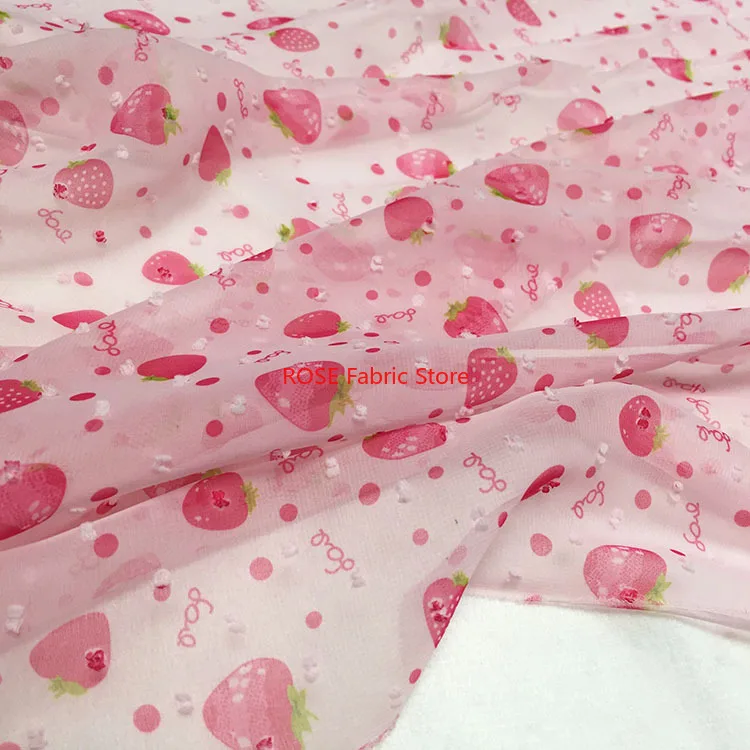

Cherry Strawberry pattern Soft Chiffon Fabric Dot Embroidered Tulle Fabric for Girl Headband Blouse Summer Dress Wedding dress