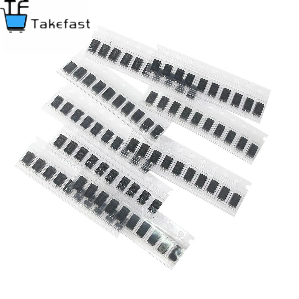 Takefast 90pcs SMD Diode Kit 1N4007 1N4001 1N4004 SS14 SS16 SS24 SS26 SS34 SS36 9 Values X10pcs Rectifier Diodes Schottky