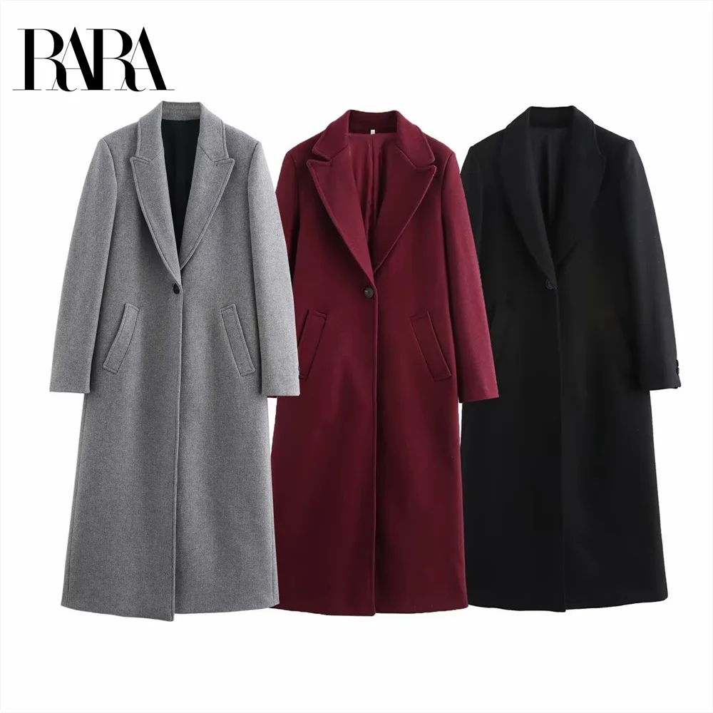 

RARA 2022, новый зимний продукт, женское модное и длинное пальто для отдыха с откидным воротником и длинными рукавами