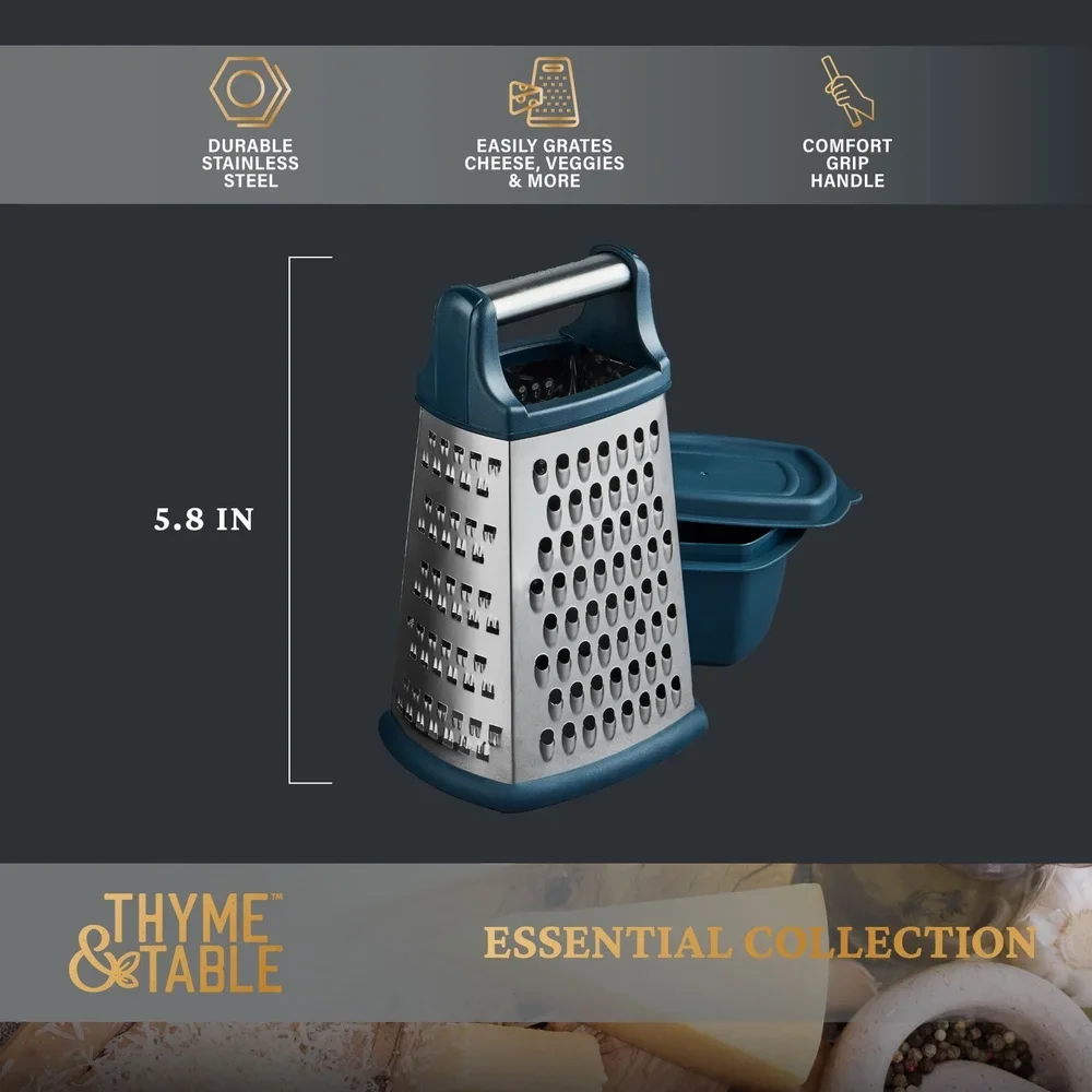 طقم مبشرة من الفولاذ المقاوم للصدأ مكون من قطعتين مكون من 4 جوانب مع حاوية تخزين قابلة للفصل ومقبض مريح وسهل التقطيع والتقطيع