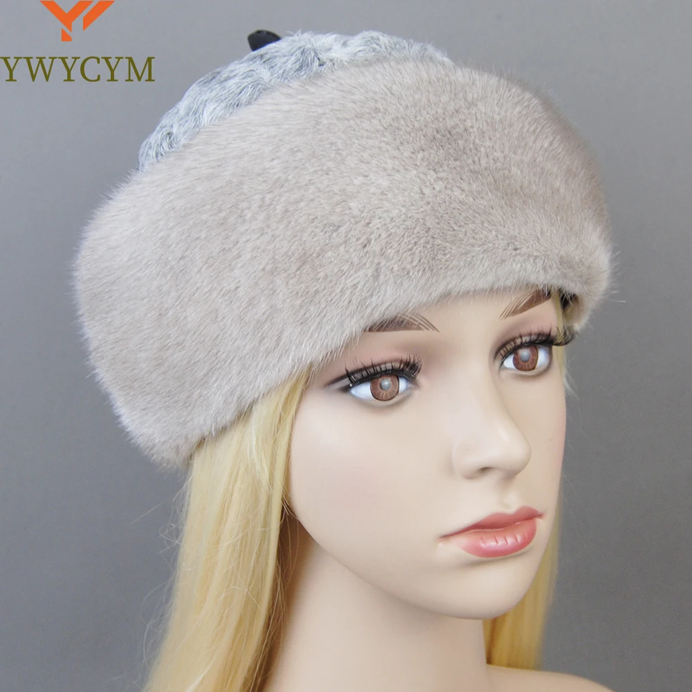 

Hot Sale Luxury Women Real Genuine Mink With Wool Hat Winter Russian Women's Warm Caps Whole Piece Mink Sheep Fur Hats