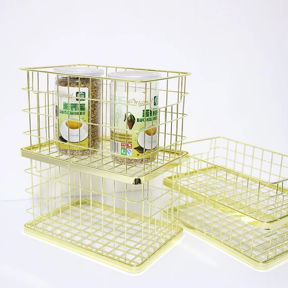 

Golden Storage Basket Iron Desktop Organizer For Home Office Supplies Multifunctional Debris Sorting Container