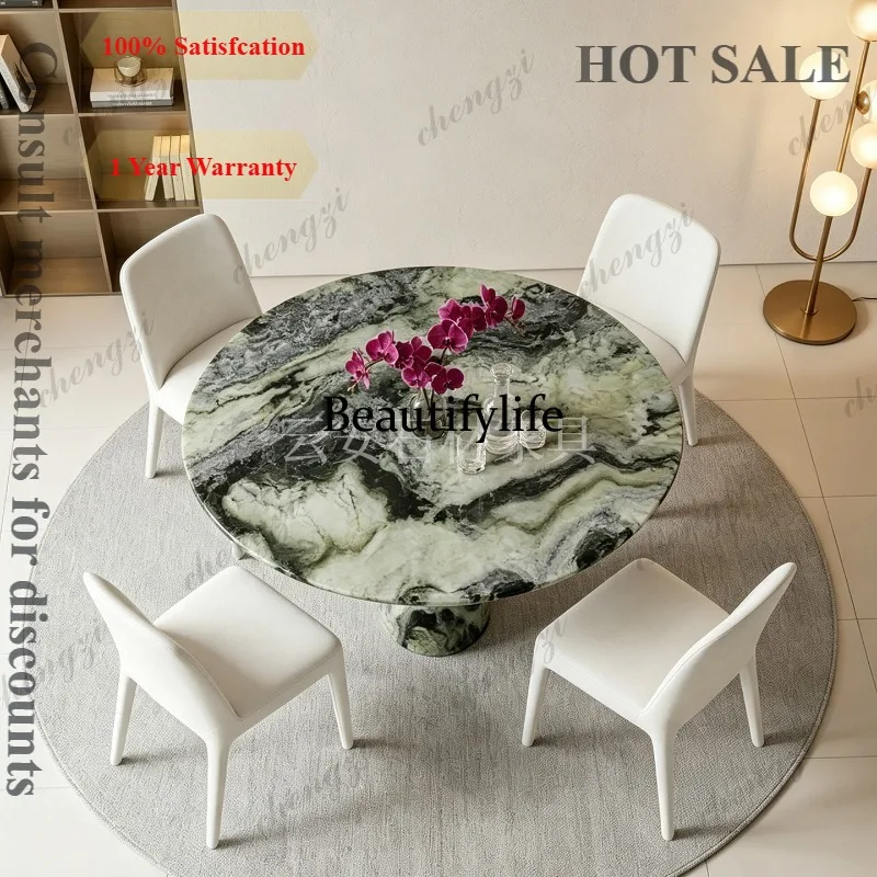 D1089 Nordic light luxury high sense natural green marble round dining table living room sofa negotiation table