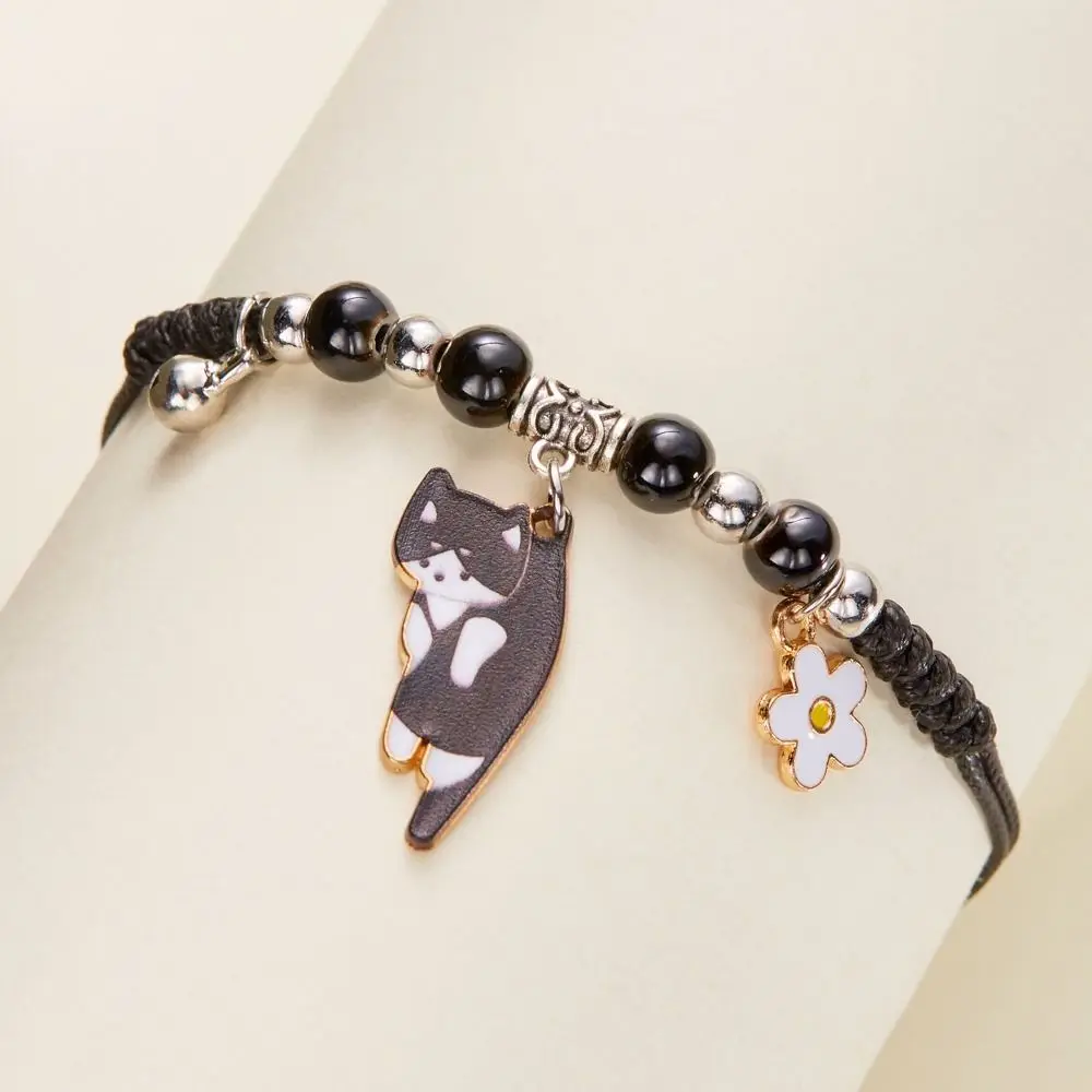 Retro Colorful String Cat Bracelet Woven Hand Rope Handmade Bead Bracelet Glass Jewelry Accessories Cartoon Hand Ring Decoration
