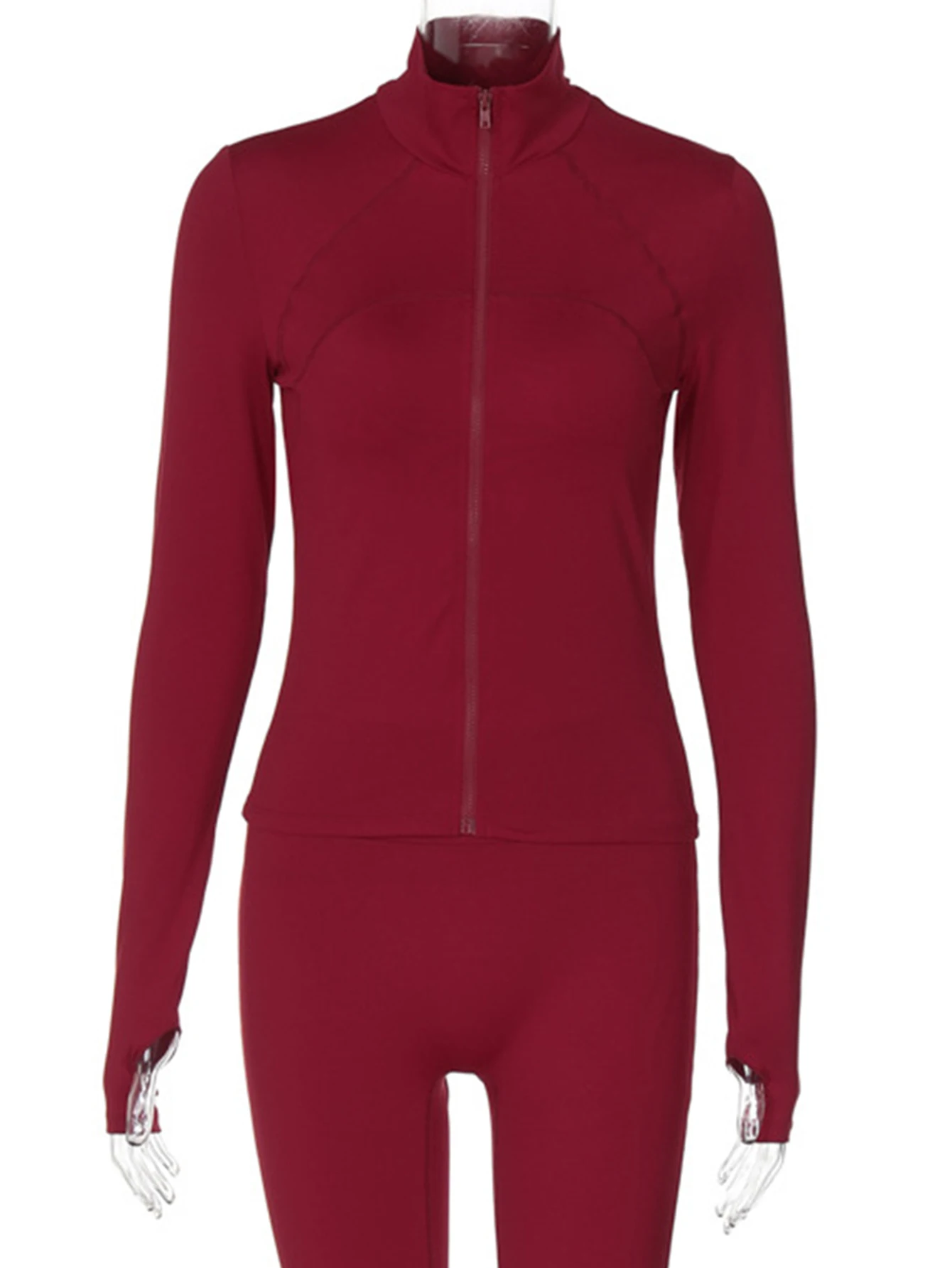 طقم نسائي رياضي بأكمام طويلة وياقة واقفة وسروال رصاص عالي الخصر للكاحل كاجوال للخريف