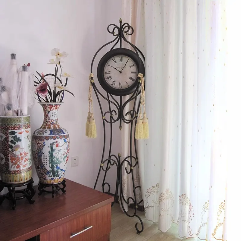 Iron folding vertical clock, homestay living room, antique decoration, floor clock, large glass face clock