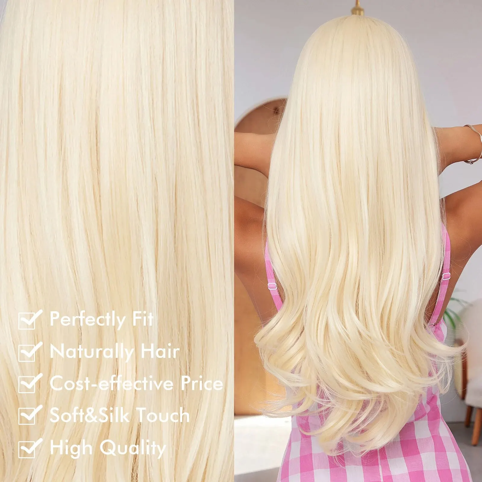 Medium Long Barbie Synthetic Wavy Wigs Blonde Hair Wig with Side Bangs for Ladies and Girls Daily Princess Use Cosplay Party