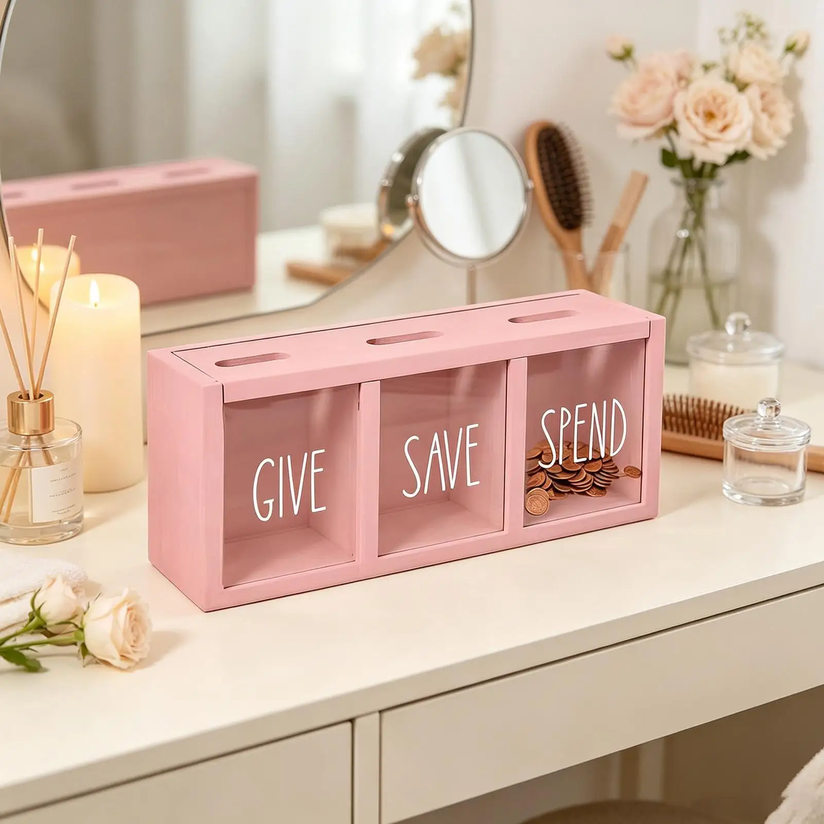 children wall mounted piggy bank transparent acrylic panel piggy bank Wooden Cash Savings Box for Students Pupils Young