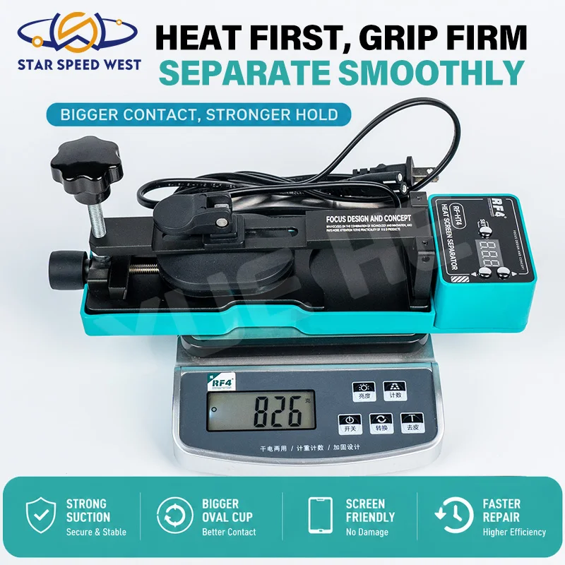 RF4 RF-HT4 Heated Screen Separator 0-120℃ Digital Display Phone Repair Tool Suction Cup Heater for Smartphone LCD Separation