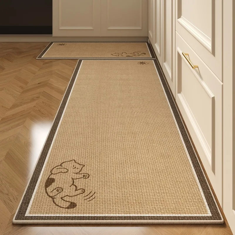 Fun Animal Kitten Prints Carpet PVC Leather Kitchen Foot Mats Anti-slip Durable Floor Mat Oil-resistant Washable Easy Clean Rug