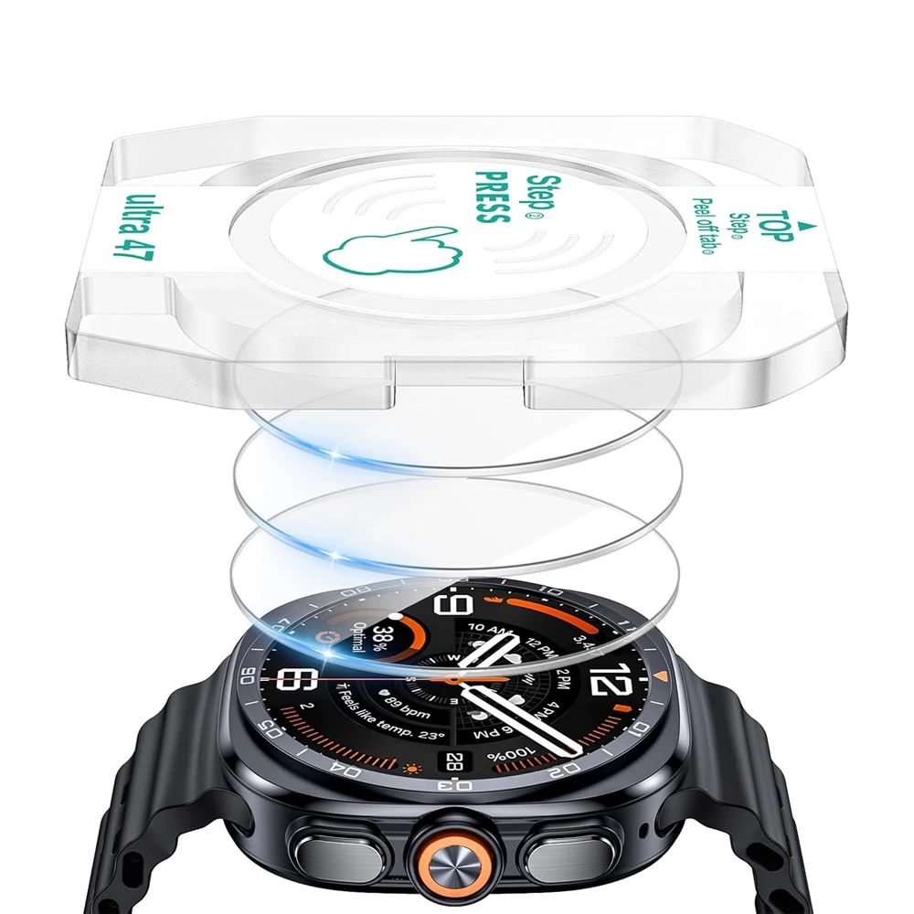 2 peças de vidro temperado para samsung galaxy watch ultra2, 47mm, protetor de tela anti-arranhões, com ferramenta, kit de instalação fácil