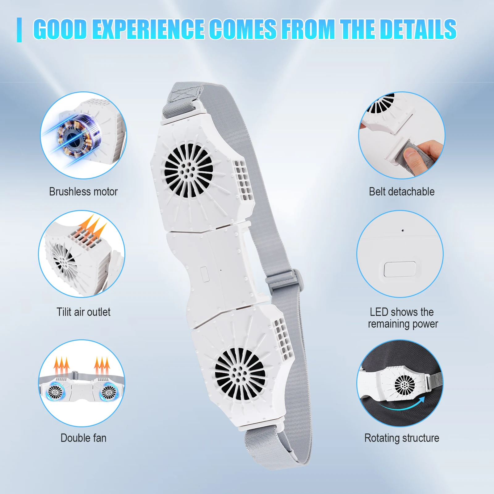 Dual Vent Waistband Fan With Adjustable Belt - 8000 Mah 3 Speed 4-12h Working Time,portable Wearable Cooling Unit