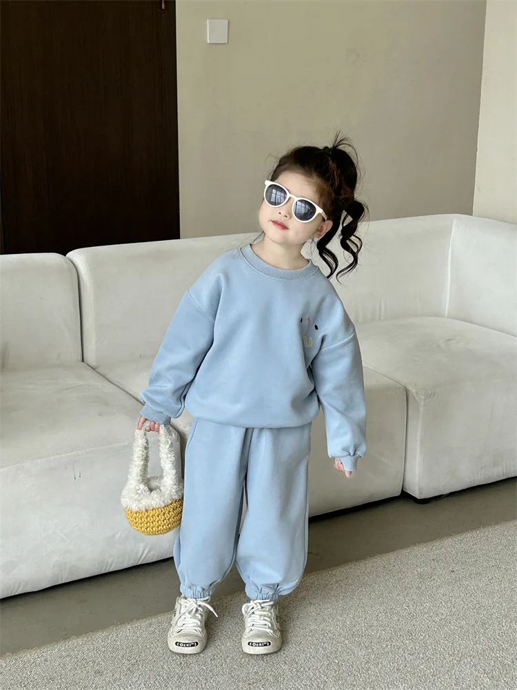 Children's Suit2024Spring and Autumn New Children's Clothing Girls' Fashionable round Neck Long Sleeve Top and Trousers Two-Piec