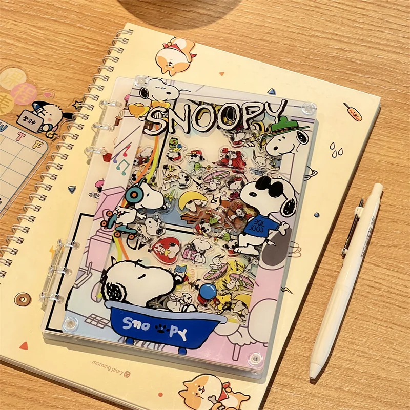 New SNOOPY Shake Acrylic A5 Notebook Detachable Cartoon Interest Diy Notepad Surprise Friend Gift Student Stationery Wholesale