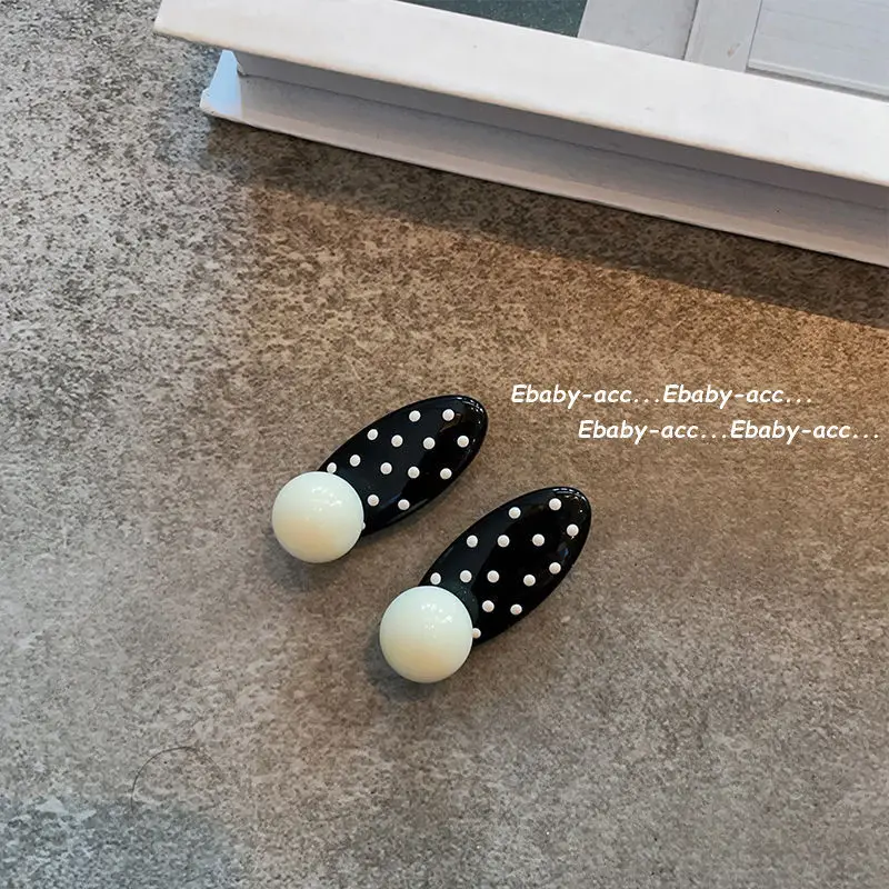Hair Clips Metal Duckbill Polka Dot Pearl Deep Red Korean Style Cute Side Bangs Non Slip Soft Grip for Girls Daily Party