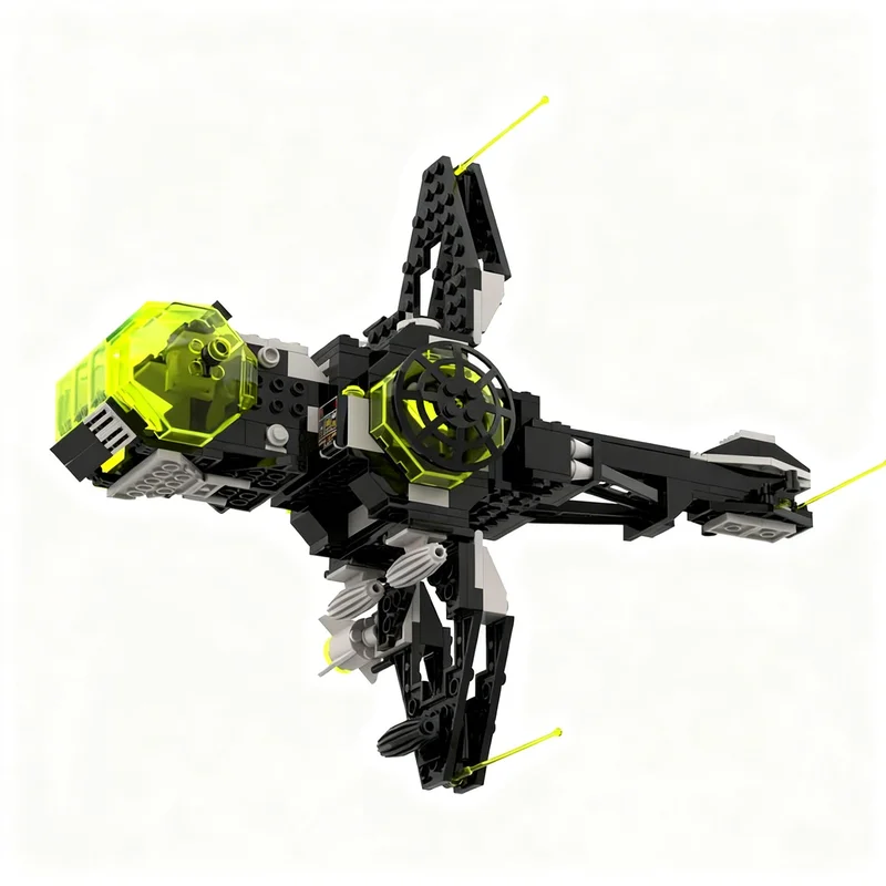 Image of 295-teiliges MOC Blacktron Blackwing Raumschiff-Modell Bausteine Heimdekoration Schreibtisch-Display Regal-Akzent Bürogeschenk für Erwachsene