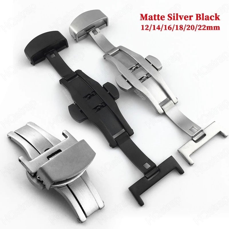 Matte Butterfly Buckle Band 18mm 20mm 22mm 12mm 14mm 16mm Stainless Steel Double Press Folding Button Strap Clasp Accessories