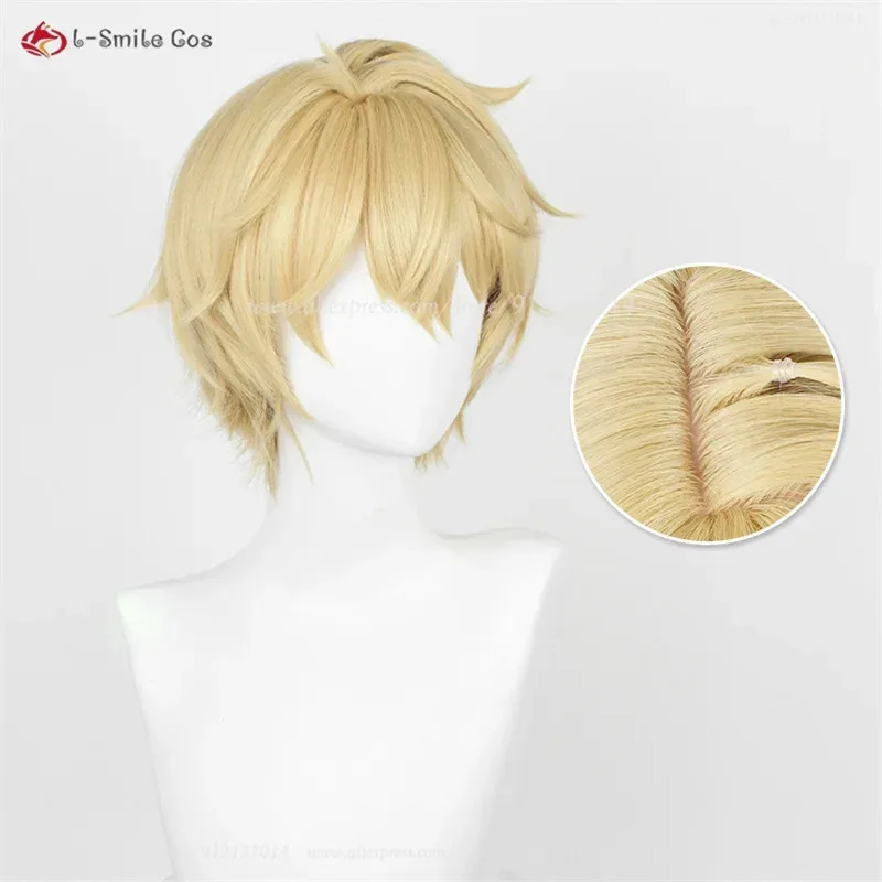 zz04zz12HSR ゲパルトコスプレ 30 センチメートルショートライトブロンド頭皮男性アニメウィッグ耐熱人工毛ハロウィンパーティー + ウィッグ