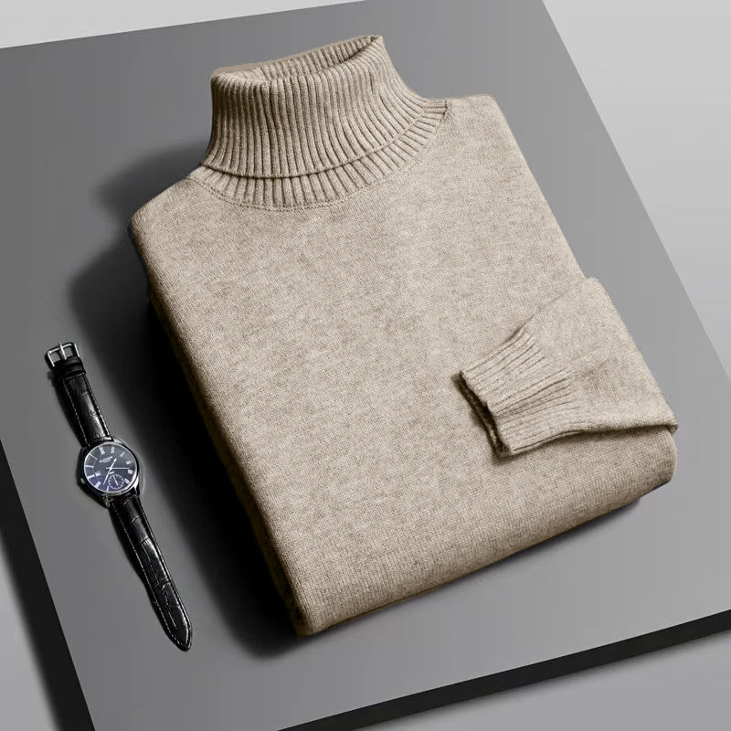Herfst heren hoge kwaliteit gebreide coltrui slim fit lange mouw anti-pilling trui effen kleur trend heren streetwear