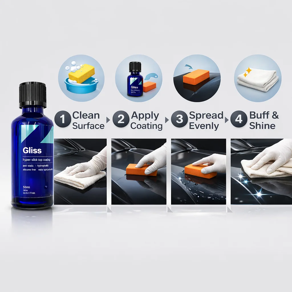 CQUARTZ Gliss Original Ceramic Coating 2*50ml Kit for Cars Hyper Smooth Hydrophobic Nano Top-Coat with Microfiber Applicators