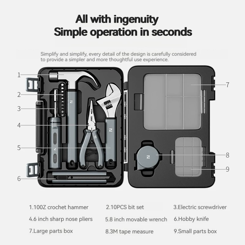 Novo multifuncional conjunto de ferramentas manuais para reparo doméstico alicates fita métrica martelo chave chave de fenda ferragem com caixa de ferramentas