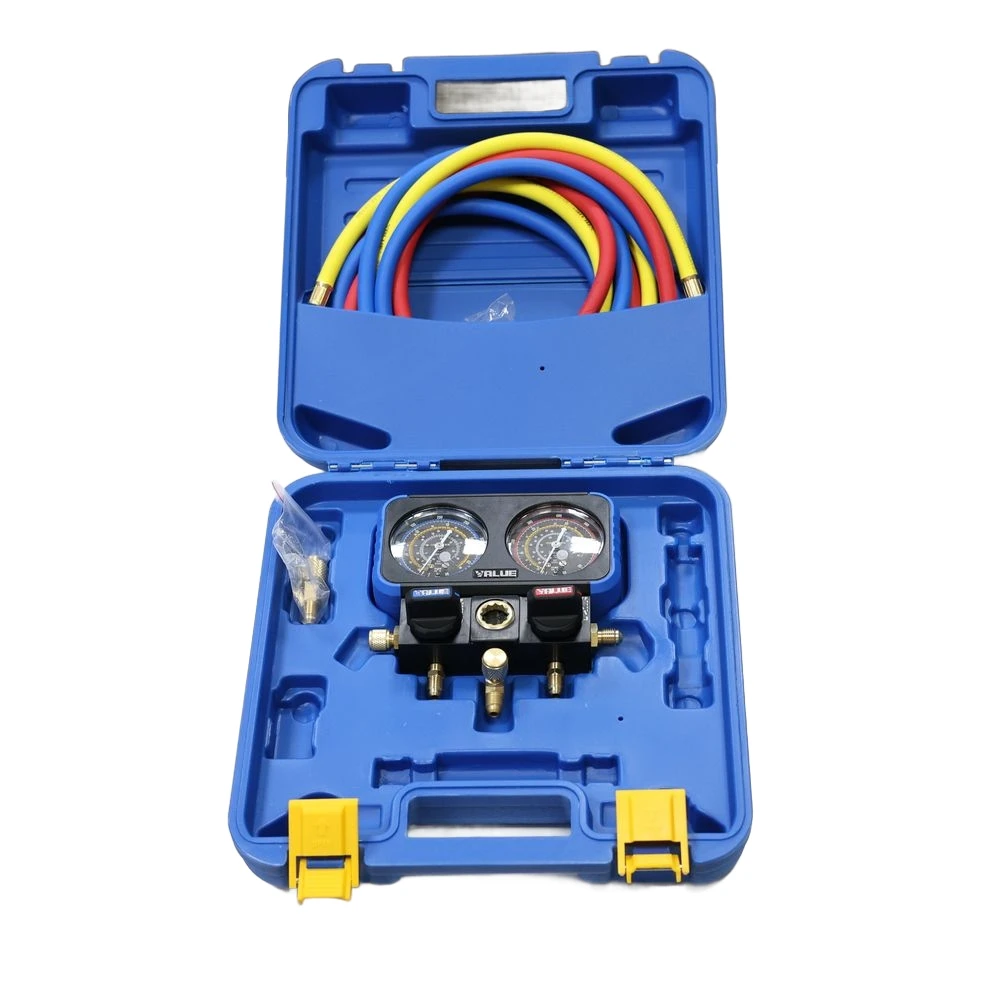 HVAC Manifold Gauge Set VRM2-B-0401 with 1.0 Accuracy & Anti-Collision Design for AC Repair