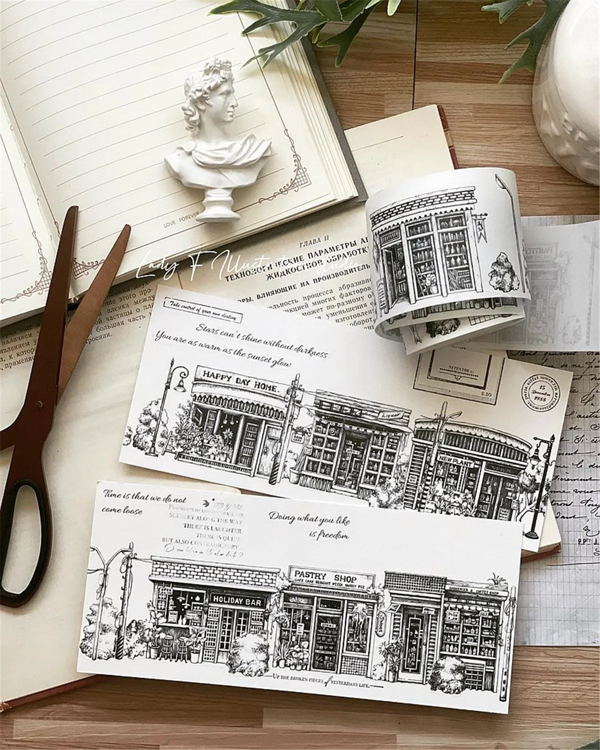 

Lady F Retro Store Street Washi PET Tape Planner DIY Card Making Scrapbooking Plan Decorative Sticker