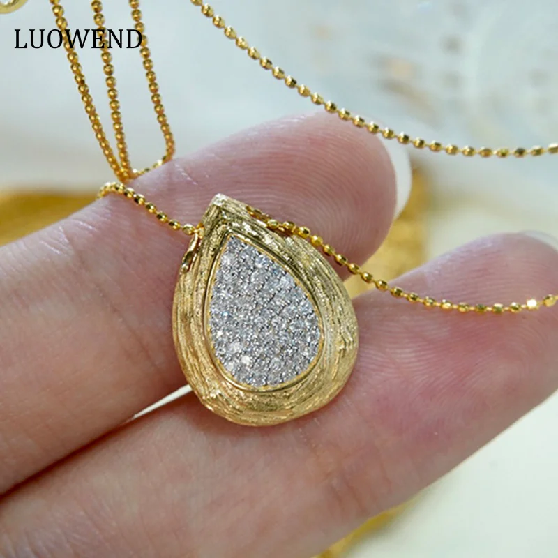 

LUOWEND 18K Yellow Gold Necklace Vintage Style 0.28carat Real Natural Diamond Pendant Necklace for Women High Party Jewelry